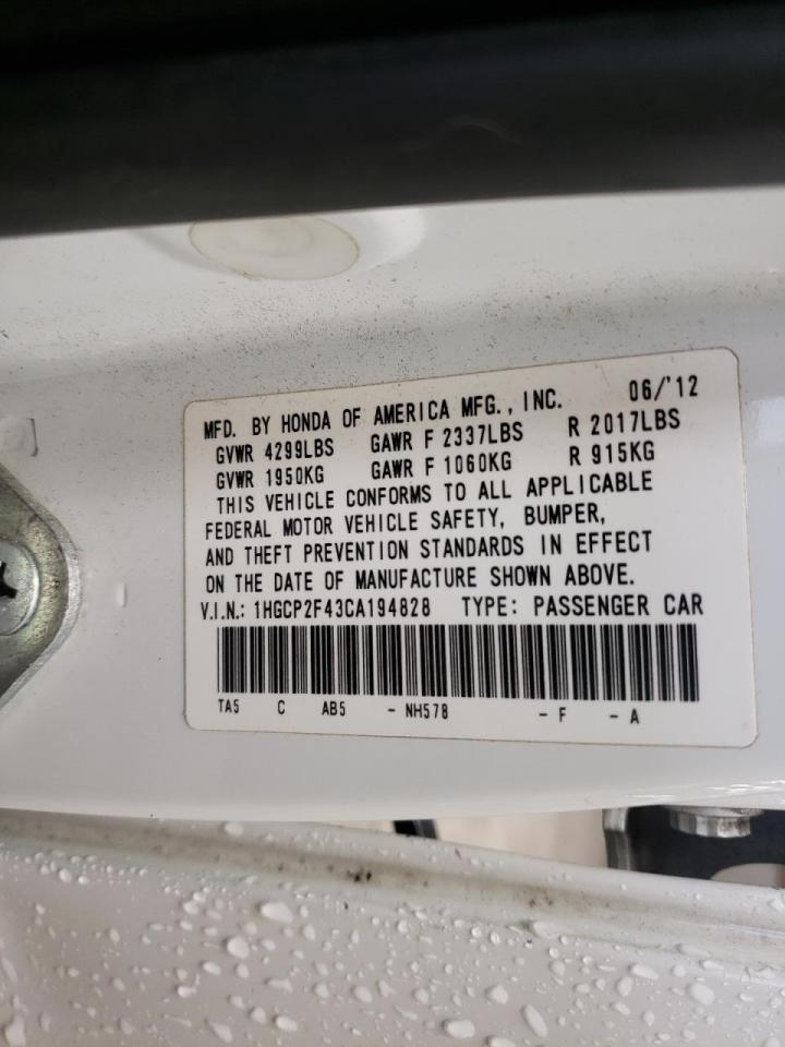 Photo 10 from auction – 2012 HONDA ACCORD LXP with VIN 1HGCP2F43CA194828