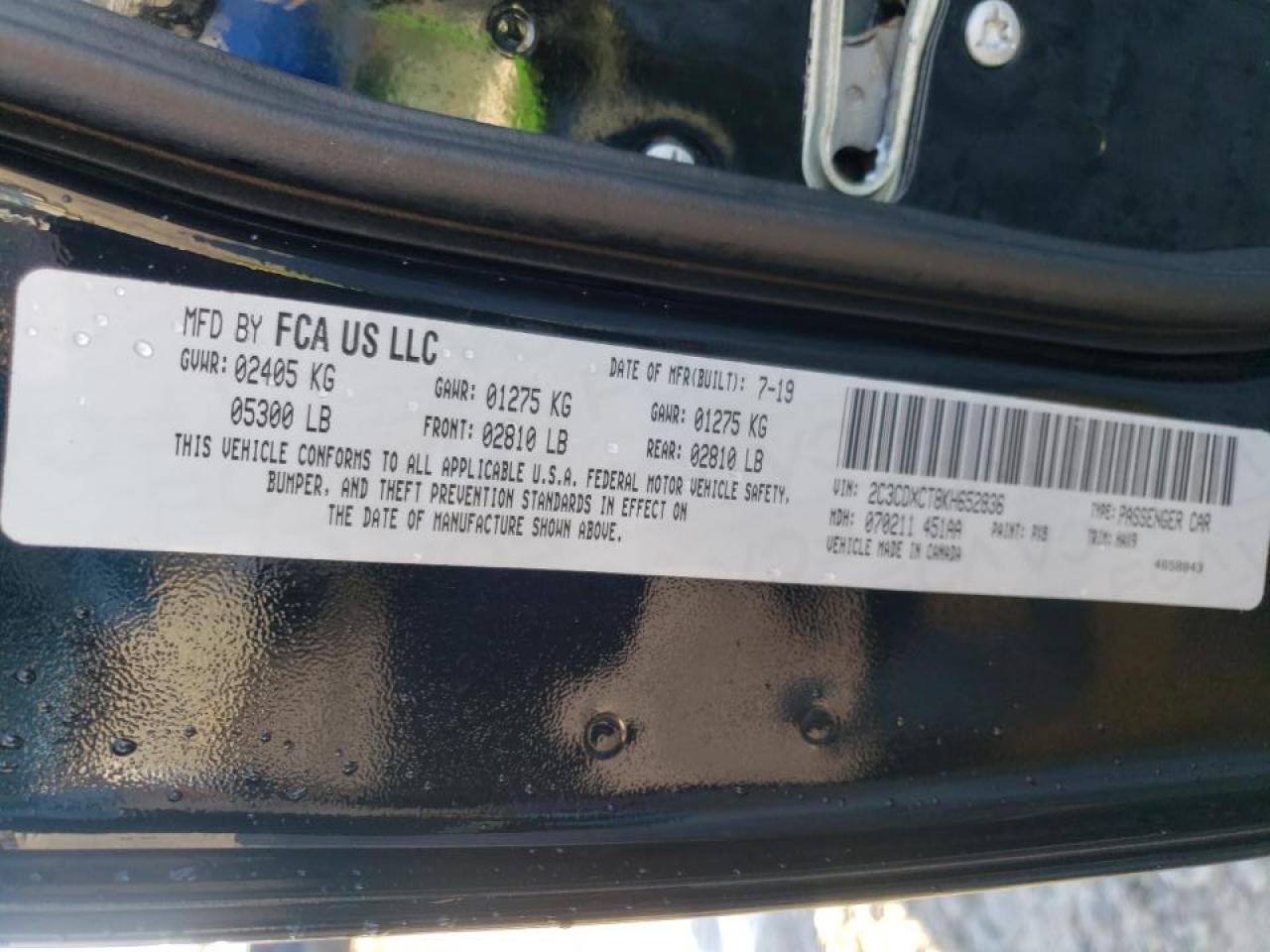 Photo 10 from auction – 2019 DODGE CHARGER R/ with VIN 2C3CDXCT8KH652836
