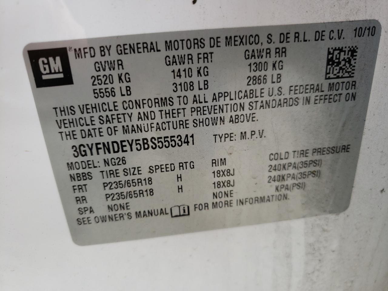 Photo 10 from auction – 2011 CADILLAC SRX LUXURY with VIN 3GYFNDEY5BS555341