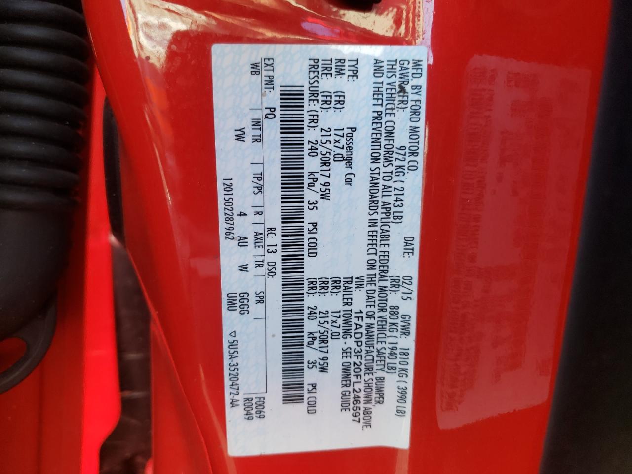 Photo 10 from auction – 2015 FORD FOCUS SE with VIN 1FADP3F20FL246597