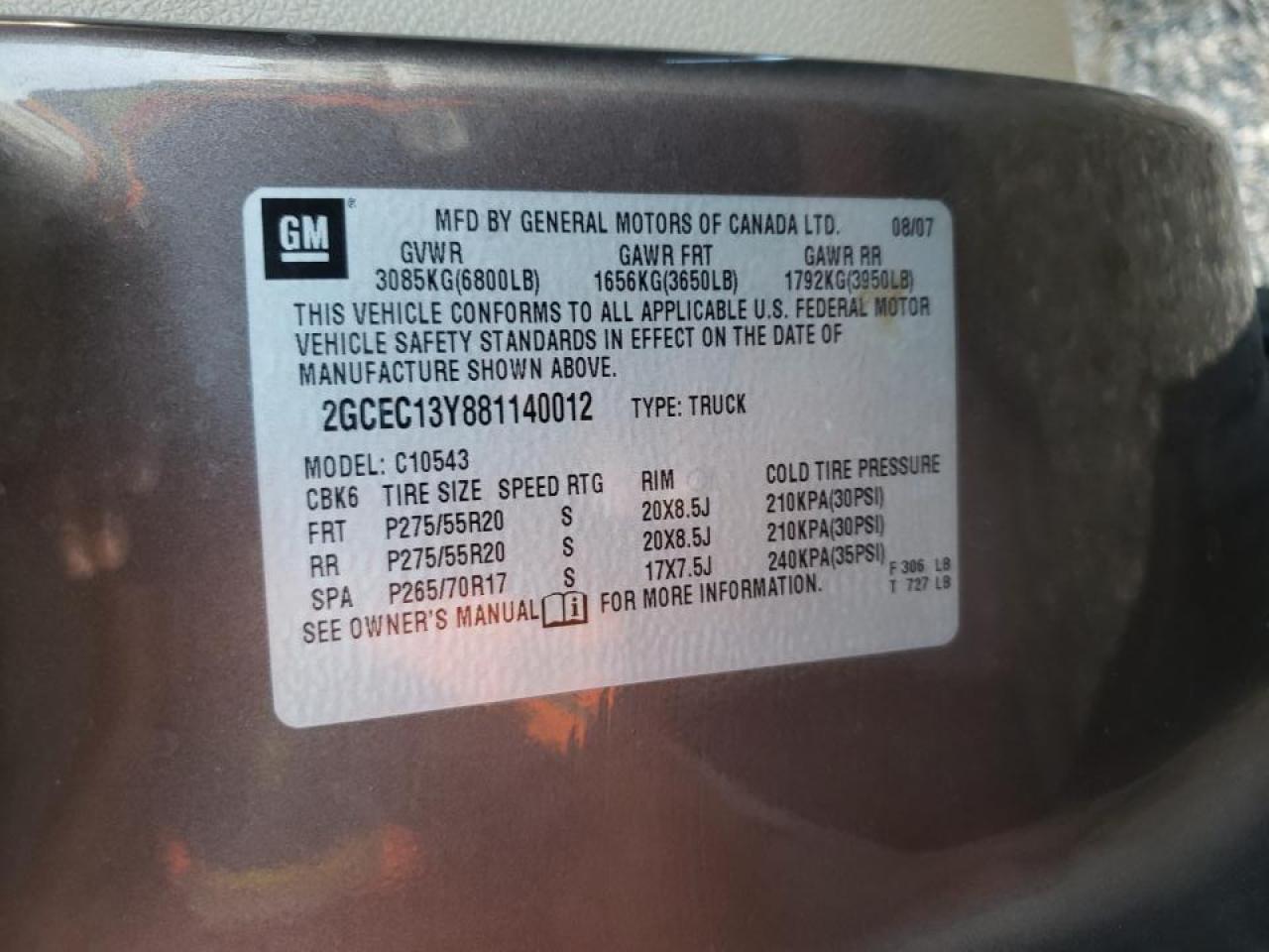 Photo 10 from auction – 2008 CHEVROLET SILVERADO with VIN 2GCEC13Y881140012