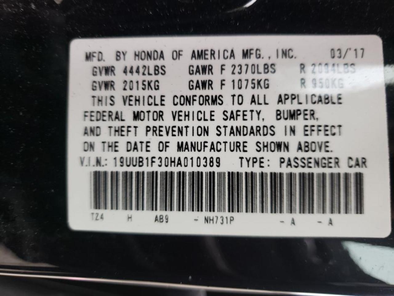 Photo 10 from auction – 2017 ACURA TLX with VIN 19UUB1F30HA010389