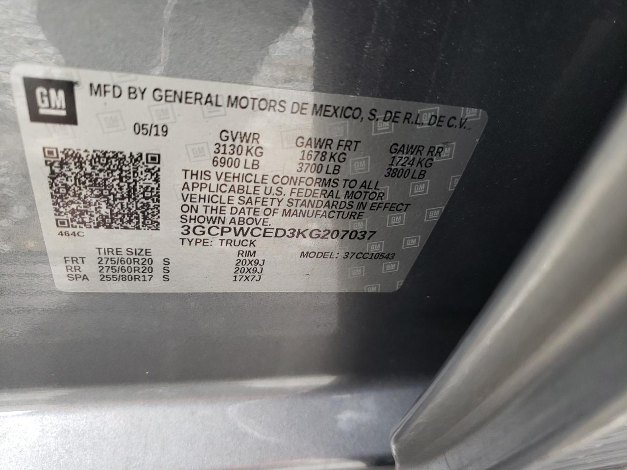 Photo 10 from auction – 2019 CHEVROLET SILVERADO with VIN 3GCPWCED3KG207037