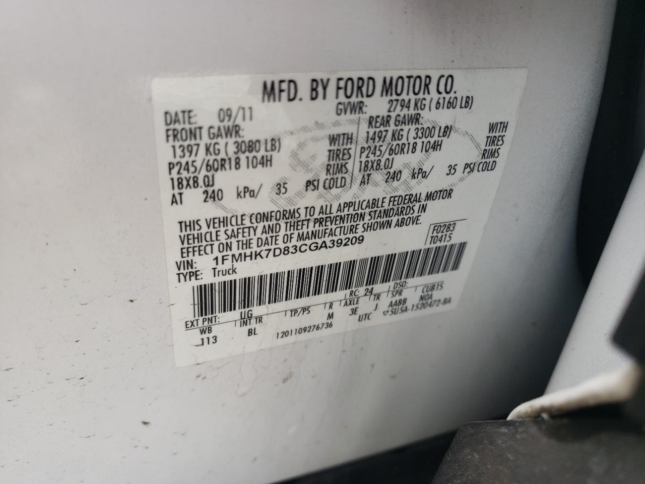 Photo 10 from auction – 2012 FORD EXPLORER X with VIN 1FMHK7D83CGA39209