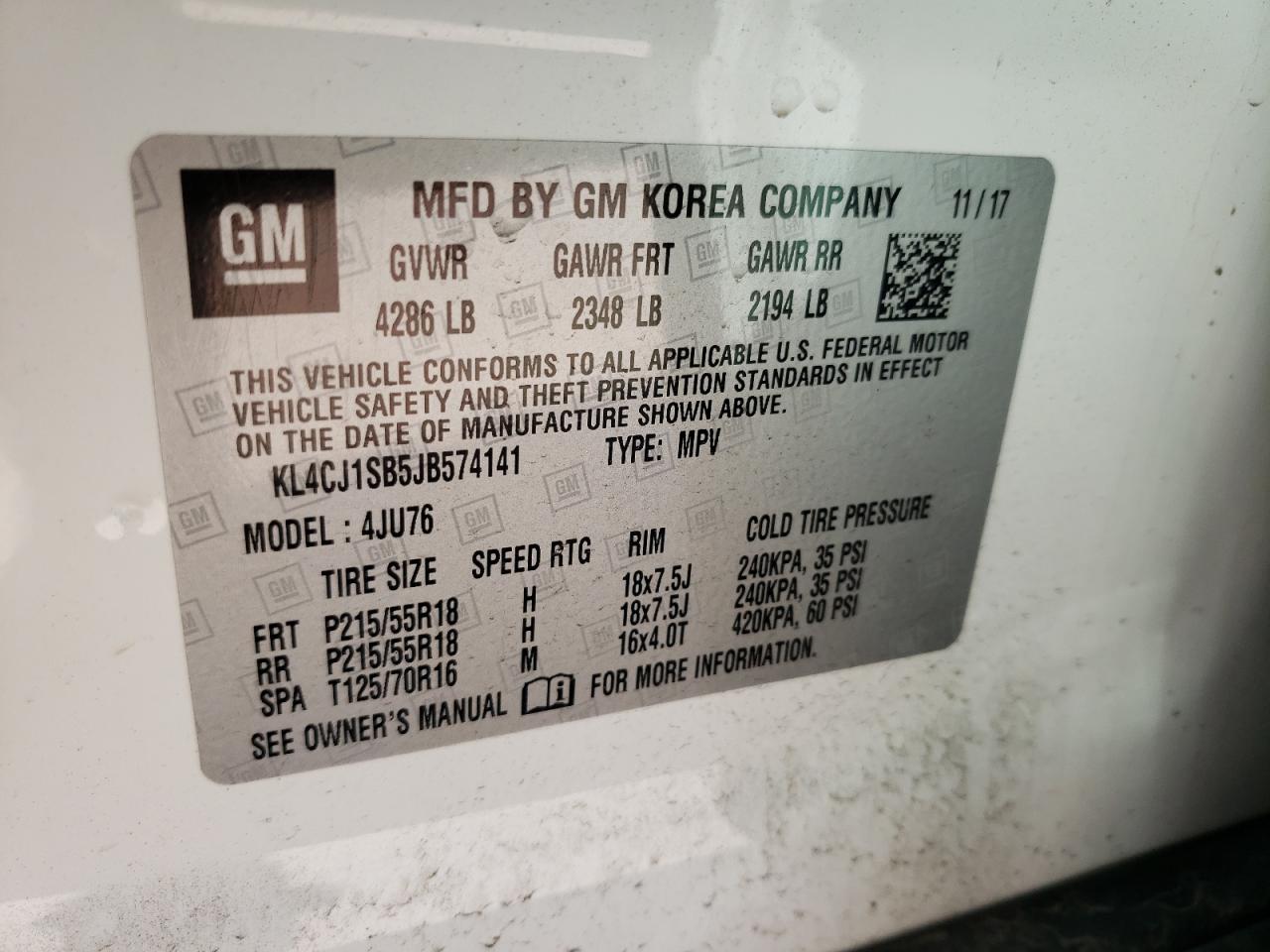 Photo 10 from auction – 2018 BUICK ENCORE SPO with VIN KL4CJ1SB5JB574141