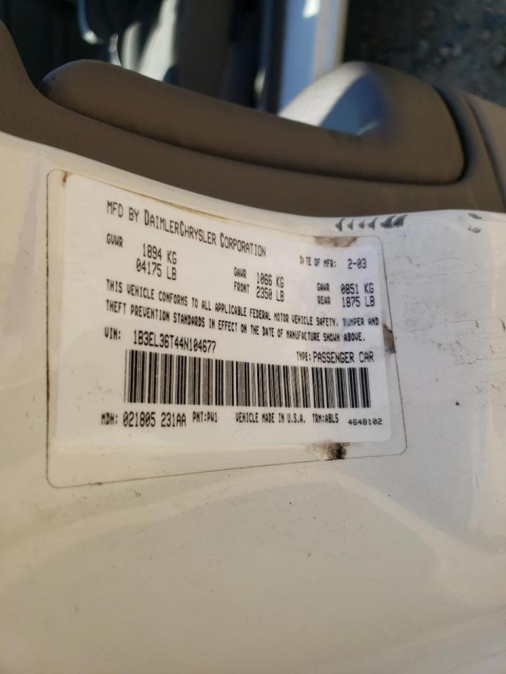 Photo 10 from auction – 2004 DODGE STRATUS SE with VIN 1B3EL36T44N104677
