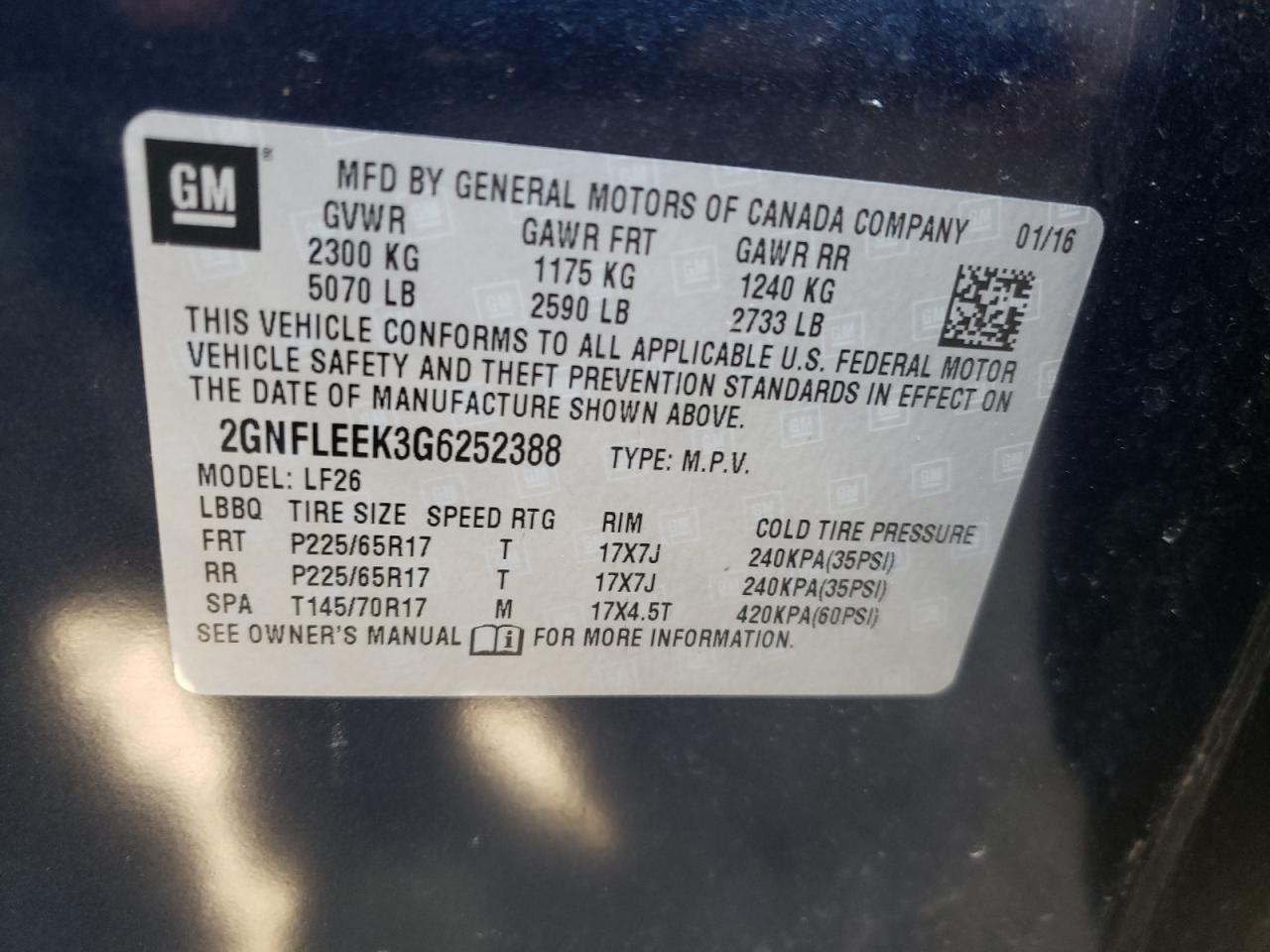 Photo 10 from auction – 2016 CHEVROLET EQUINOX LS with VIN 2GNFLEEK3G6252388