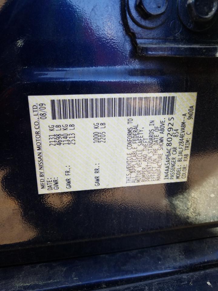 Photo 10 from auction – 2010 NISSAN MAXIMA S with VIN 1N4AA5AP6AC802925