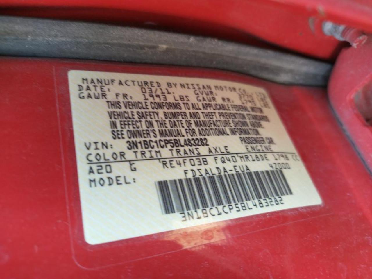 Photo 10 from auction – 2011 NISSAN VERSA S with VIN 3N1BC1CP5BL483282