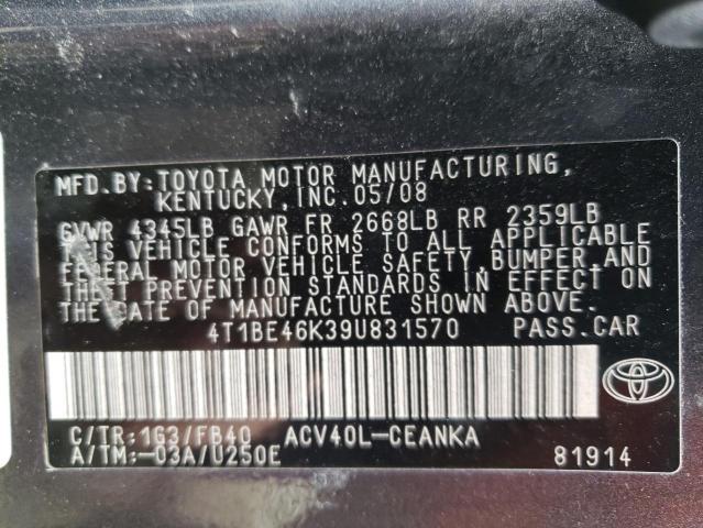 Photo 10 from auction – 2009 TOYOTA CAMRY BASE with VIN 4T1BE46K39U831570