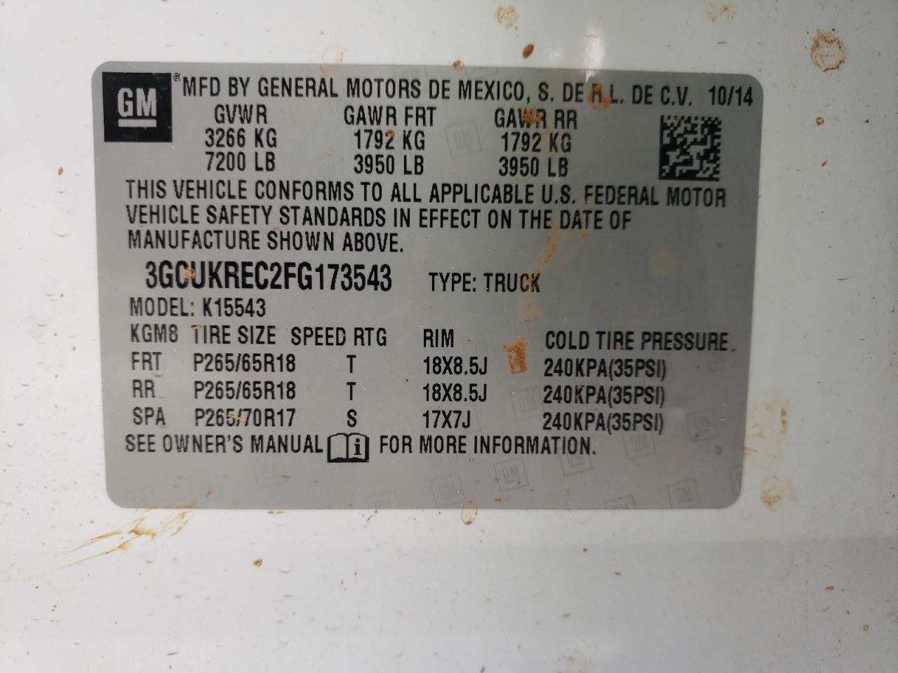 Photo 10 from auction – 2015 CHEVROLET SILVERADO with VIN 3GCUKREC2FG173543