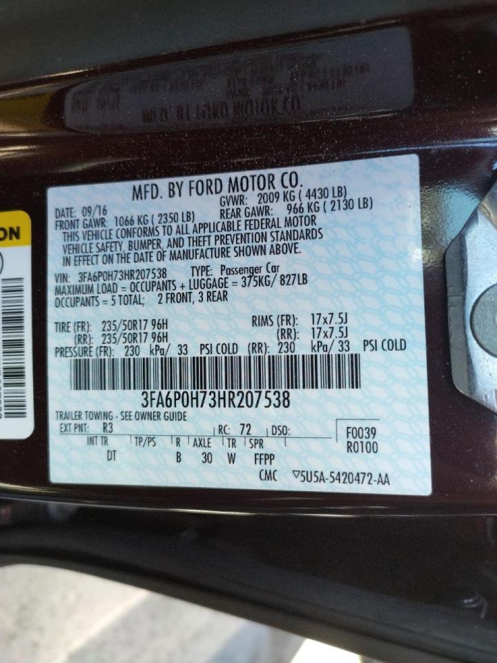 Photo 10 from auction – 2017 FORD FUSION SE with VIN 3FA6P0H73HR207538