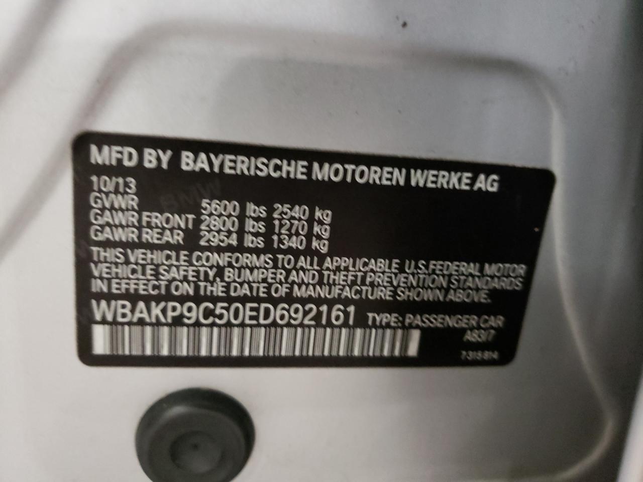 Photo 10 from auction – 2014 BMW 550 XI with VIN WBAKP9C50ED692161