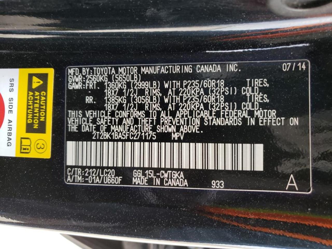 Photo 10 from auction – 2015 LEXUS RX 350 BAS with VIN 2T2BK1BA5FC271175