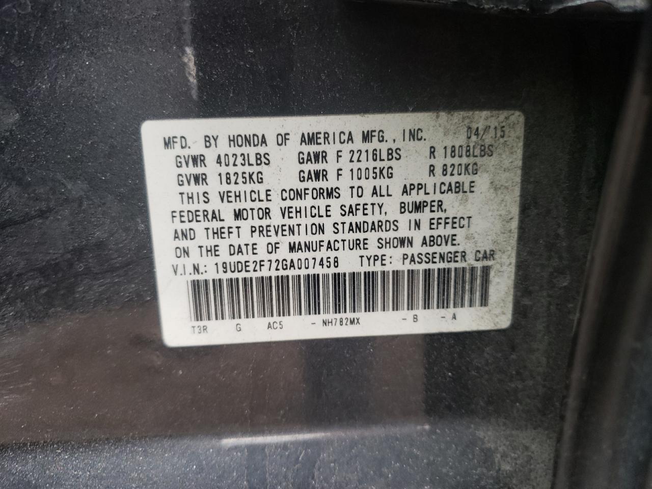 Photo 10 from auction – 2016 ACURA ILX PREMIU with VIN 19UDE2F72GA007458