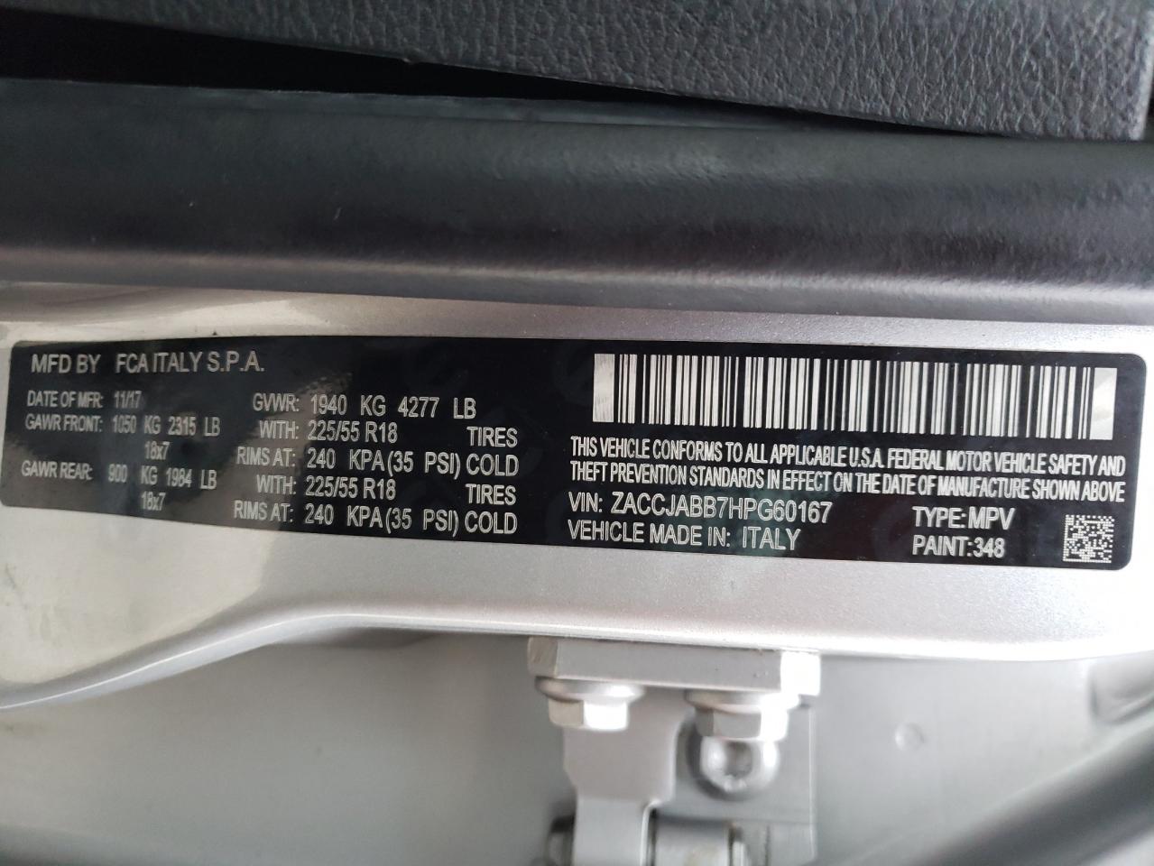 Photo 10 from auction – 2017 JEEP RENEGADE L with VIN ZACCJABB7HPG60167