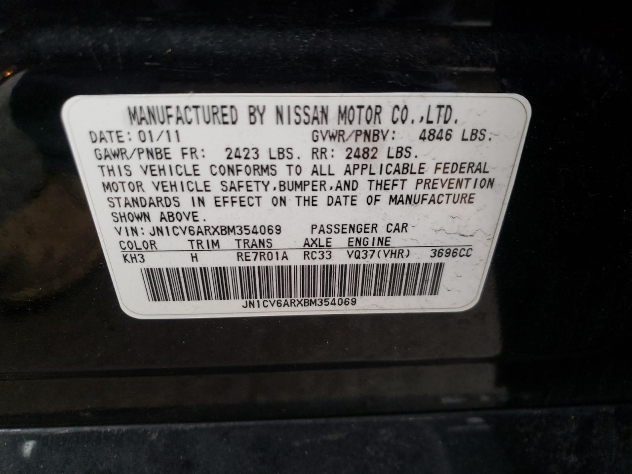 Photo 10 from auction – 2011 INFINITI G37 with VIN JN1CV6ARXBM354069
