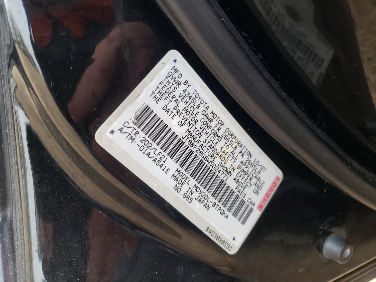 Photo 10 from auction – 1998 LEXUS ES 300 with VIN JT8BF28G6W5024771