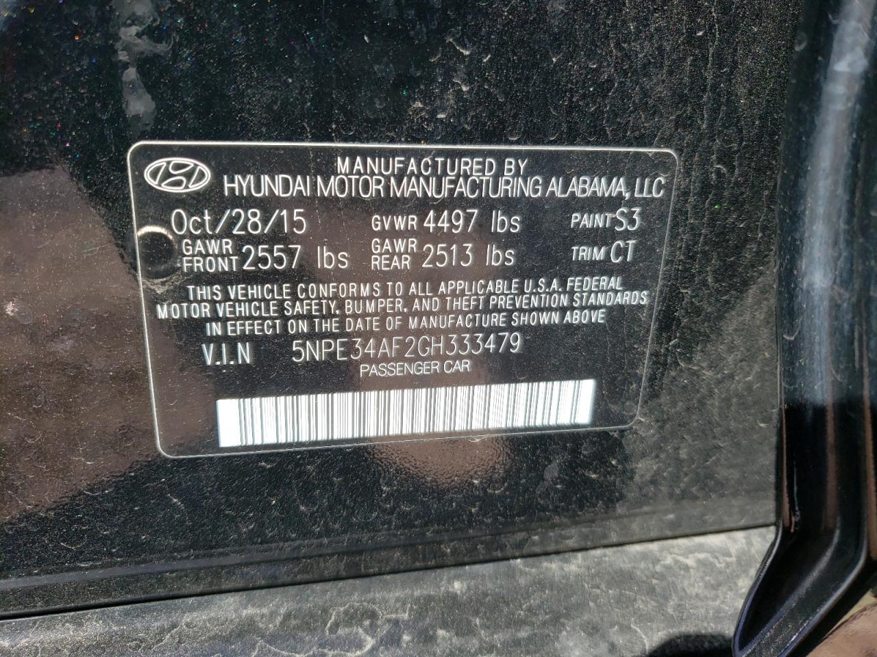 Photo 10 from auction – 2016 HYUNDAI SONATA SPO with VIN 5NPE34AF2GH333479