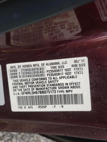 Photo 10 from auction – 2011 HONDA ODYSSEY EX with VIN 5FNRL5H67BB075173