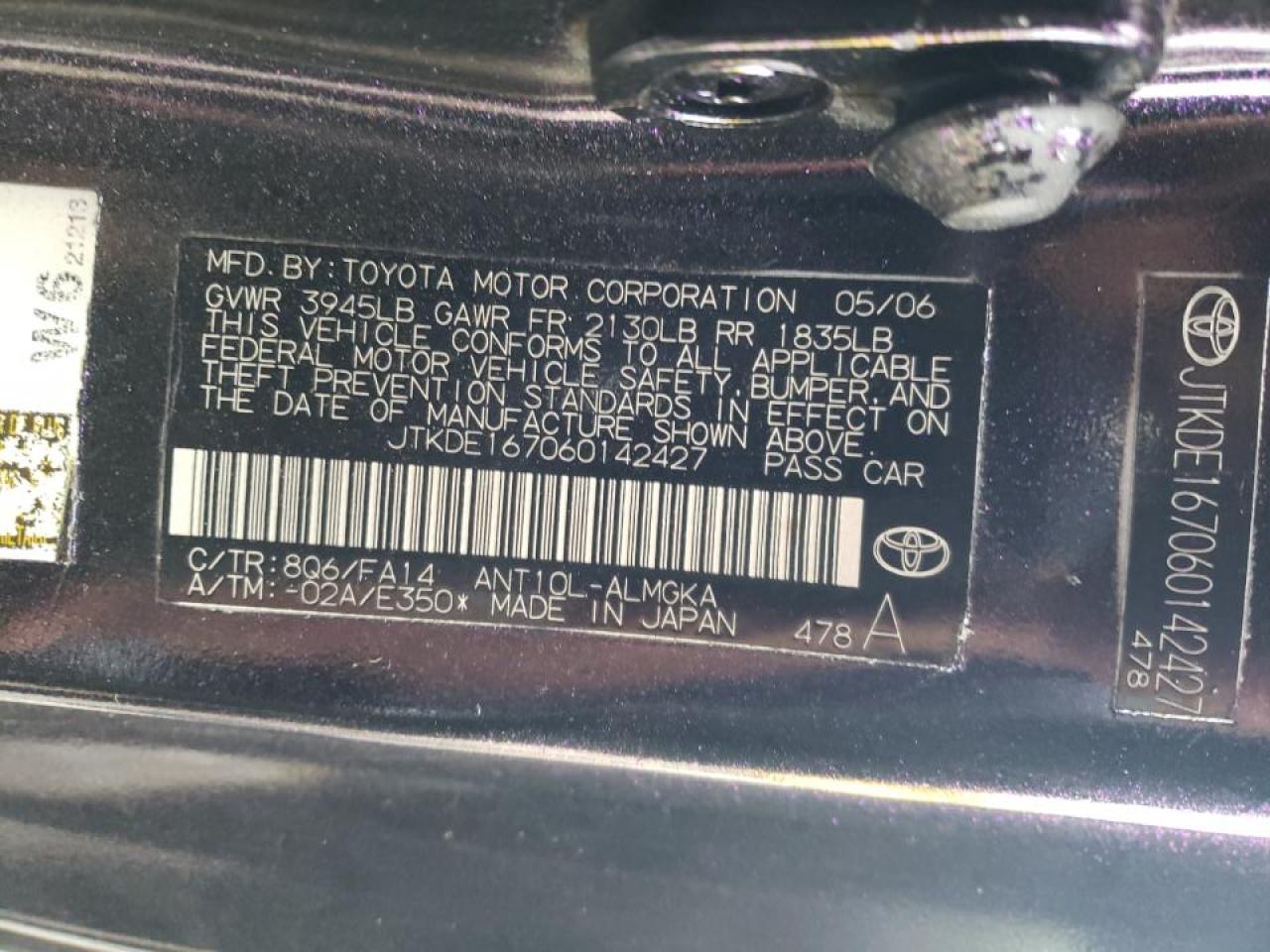 Photo 10 from auction – 2006 TOYOTA SCION TC with VIN JTKDE167060142427