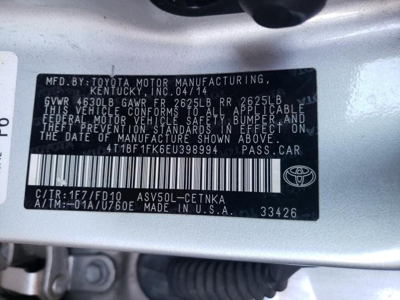 Photo 10 from auction – 2014 TOYOTA CAMRY L with VIN 4T1BF1FK6EU398994