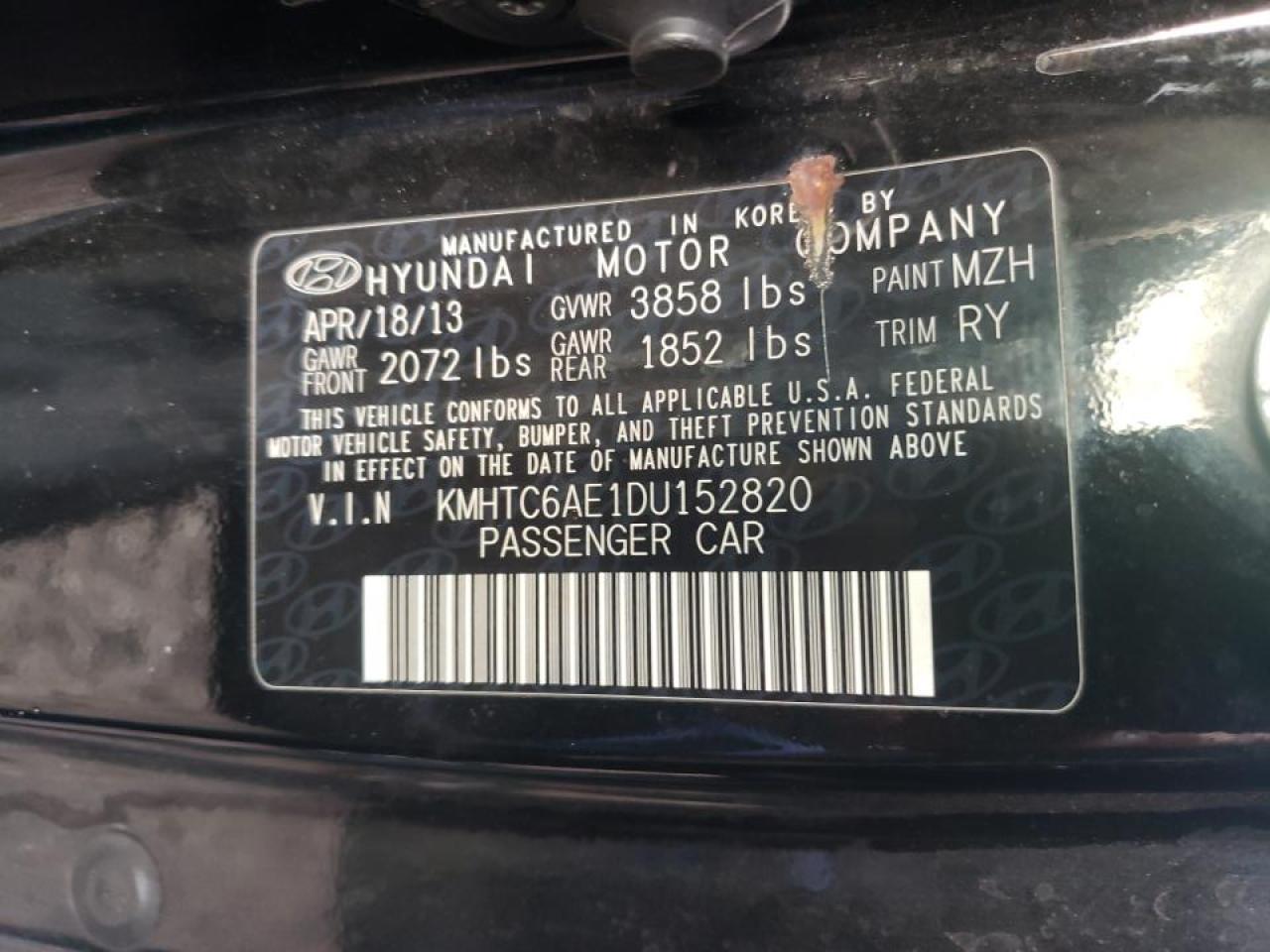 Photo 10 from auction – 2013 HYUNDAI VELOSTER T with VIN KMHTC6AE1DU152820
