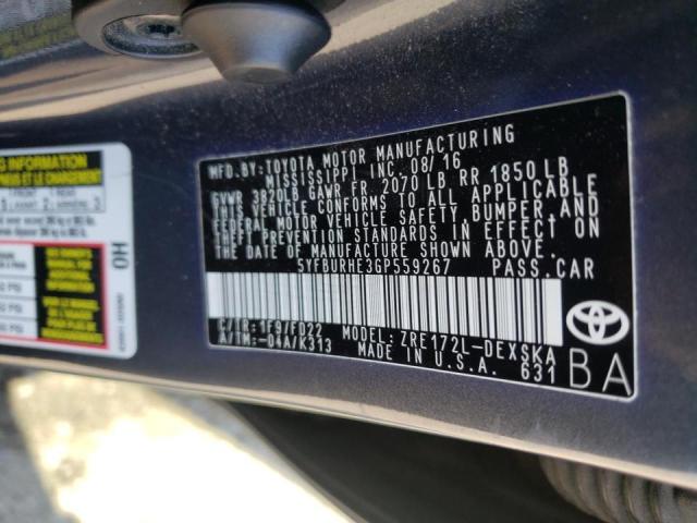 Photo 10 from auction – 2016 TOYOTA COROLLA L with VIN 5YFBURHE3GP559267