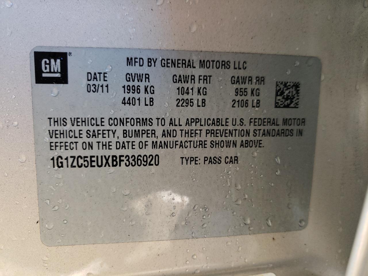 Photo 10 from auction – 2011 CHEVROLET MALIBU 1LT with VIN 1G1ZC5EUXBF336920