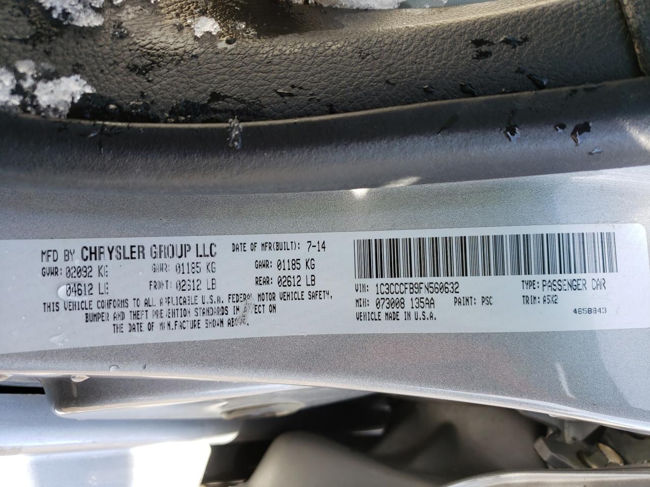 Photo 10 from auction – 2015 CHRYSLER 200 LX with VIN 1C3CCCFB9FN560632