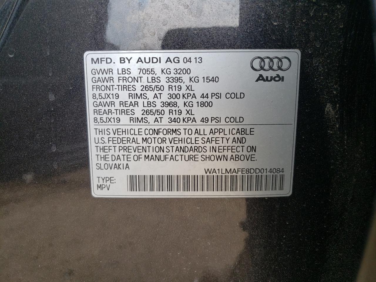Photo 10 from auction – 2013 AUDI Q7 PREMIUM with VIN WA1LMAFE8DD014084