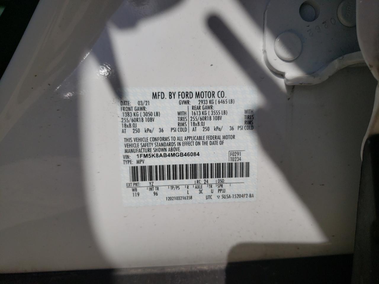 Photo 10 from auction – 2021 FORD EXPLORER P with VIN 1FM5K8AB4MGB46084