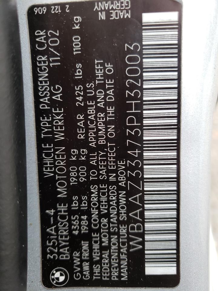 Photo 10 from auction – 2003 BMW 325I with VIN WBAAZ33473PH32003