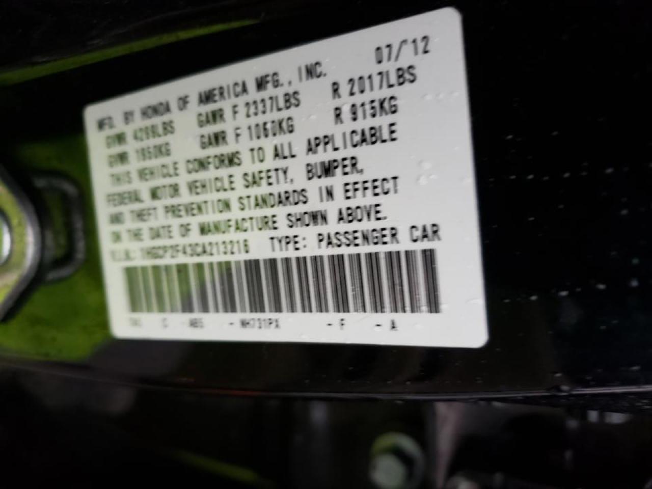 Photo 10 from auction – 2012 HONDA ACCORD LXP with VIN 1HGCP2F43CA213216