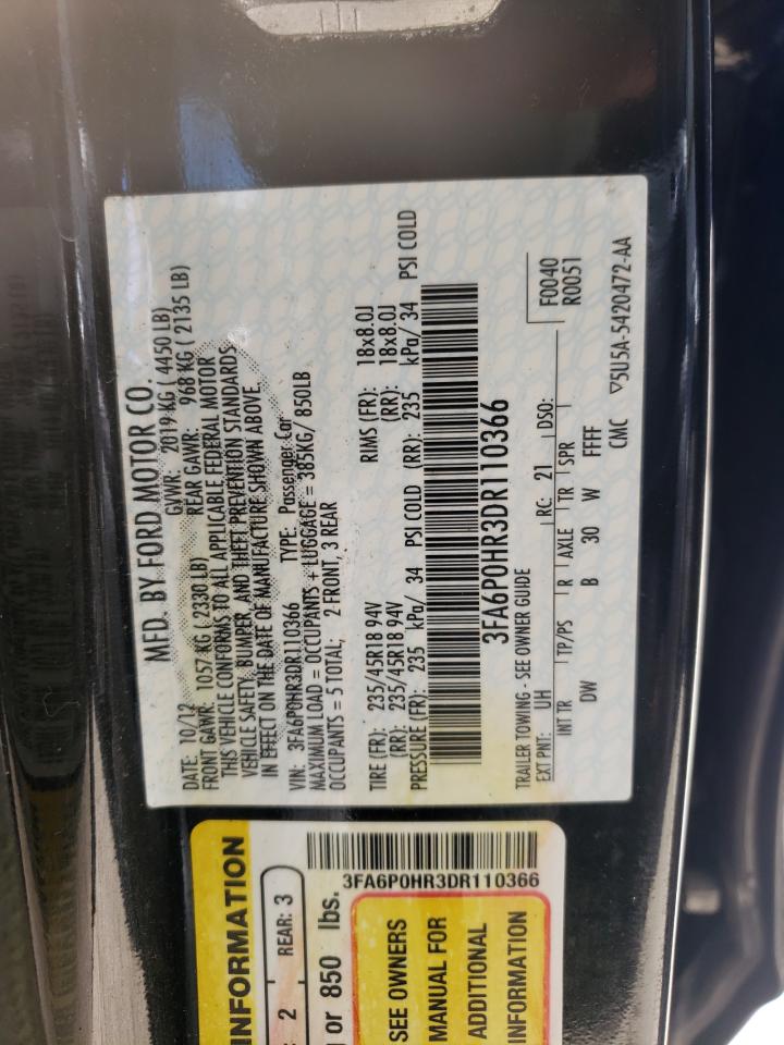 Photo 10 from auction – 2013 FORD FUSION SE with VIN 3FA6P0HR3DR110366
