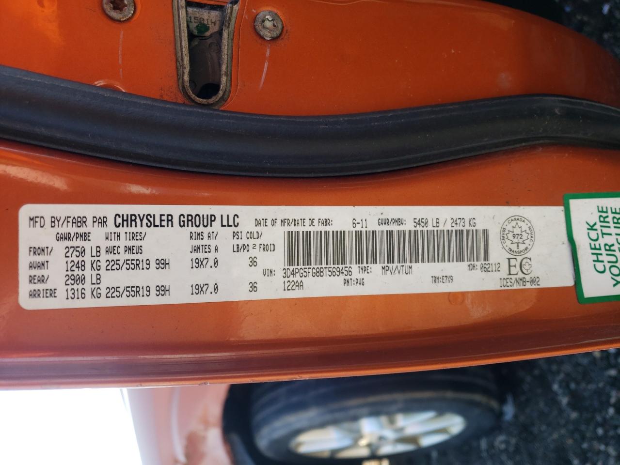 Photo 10 from auction – 2011 DODGE JOURNEY SX with VIN 3D4PG5FG8BT569456