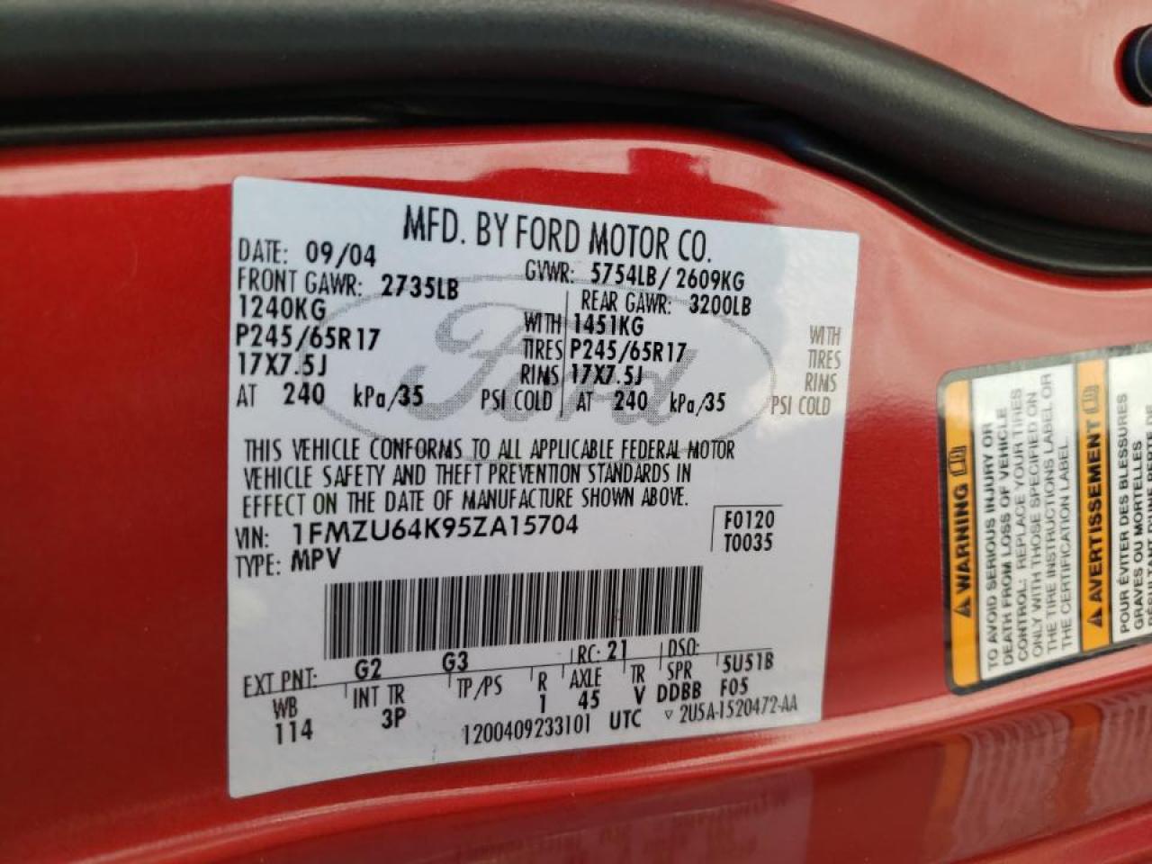 Photo 10 from auction – 2005 FORD EXPLORER E with VIN 1FMZU64K95ZA15704