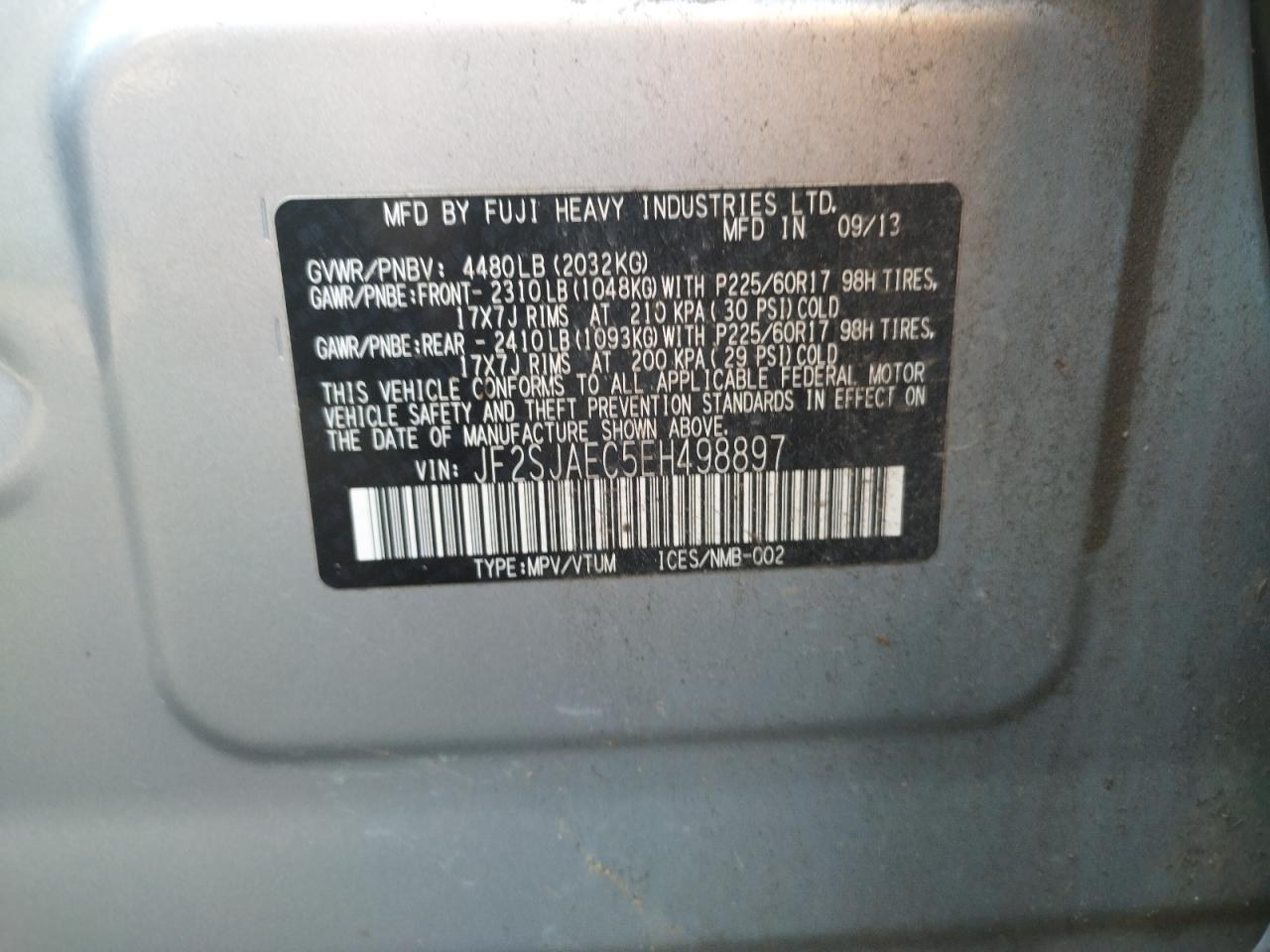 Photo 10 from auction – 2014 SUBARU FORESTER 2 with VIN JF2SJAEC5EH498897