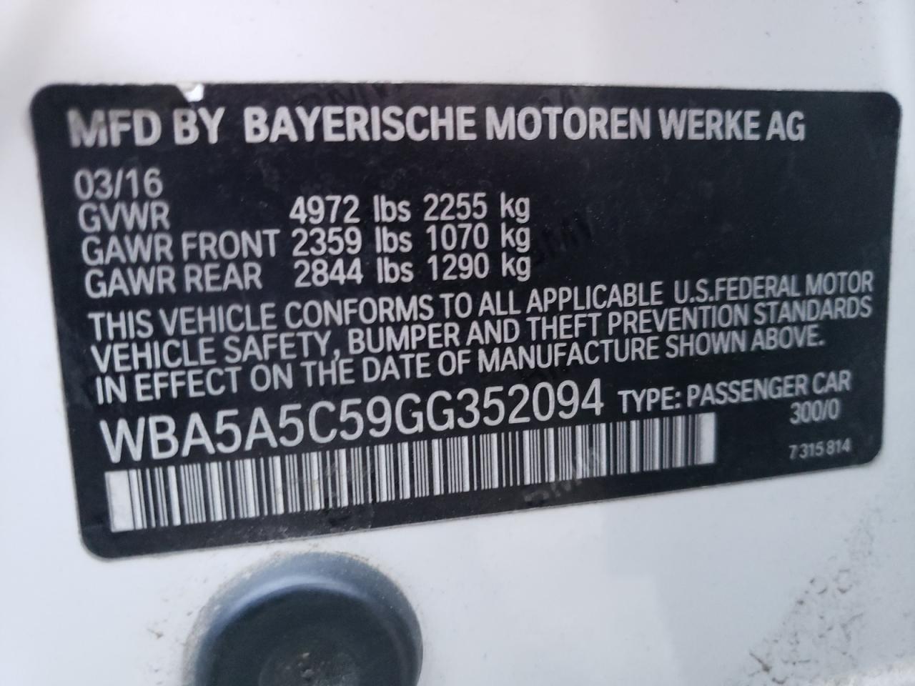 Фото 10 с аукциона – 2016 BMW 528 I с VIN WBA5A5C59GG352094