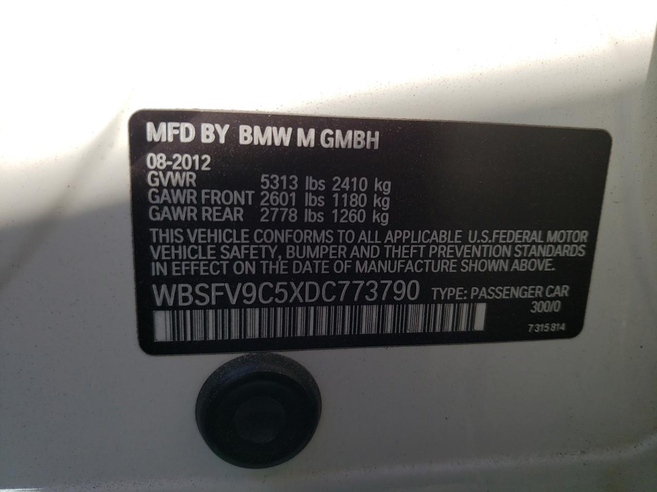 Photo 10 from auction – 2013 BMW M5 with VIN WBSFV9C5XDC773790