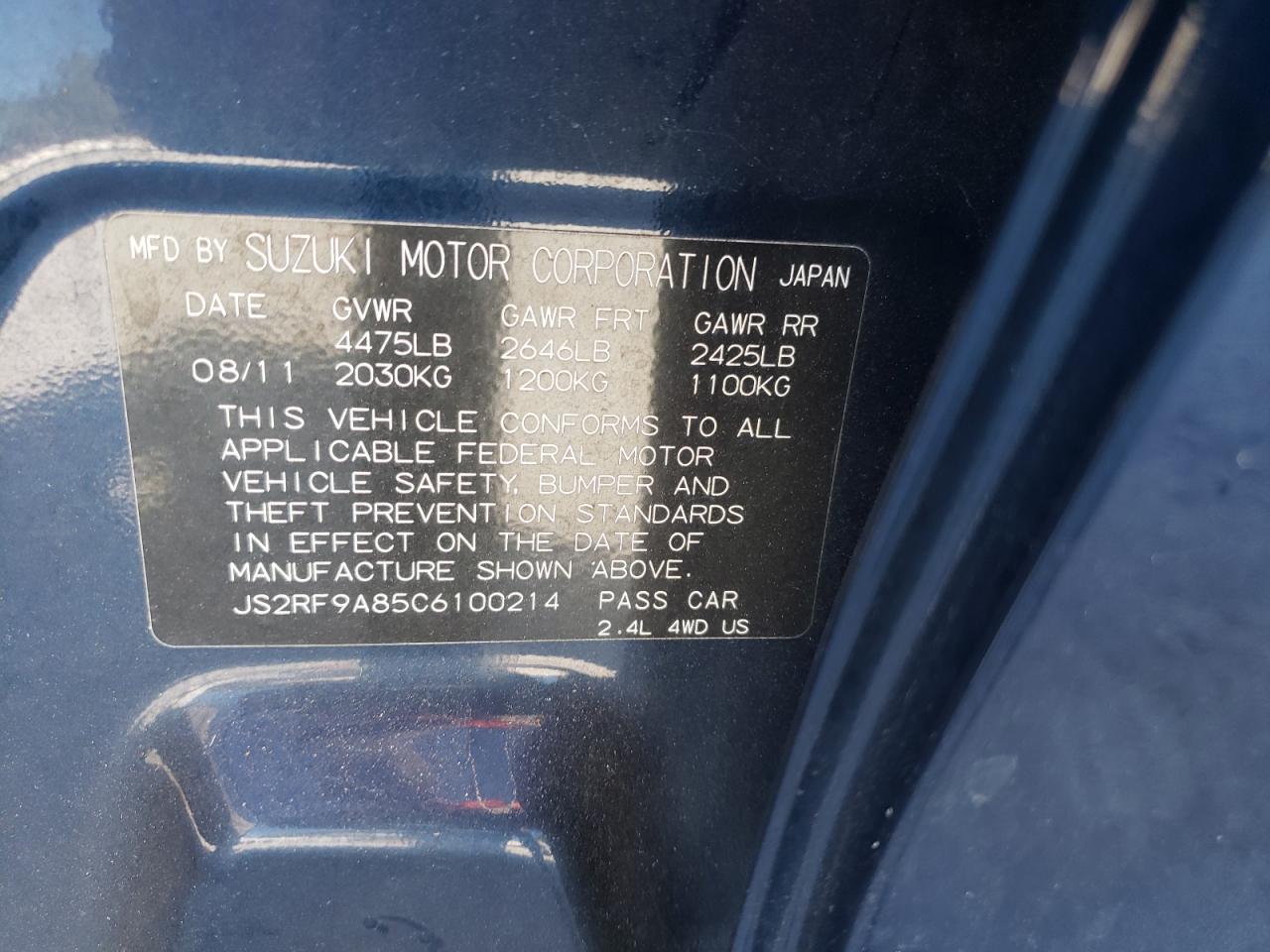 Photo 10 from auction – 2012 SUZUKI KIZASHI SP with VIN JS2RF9A85C6100214