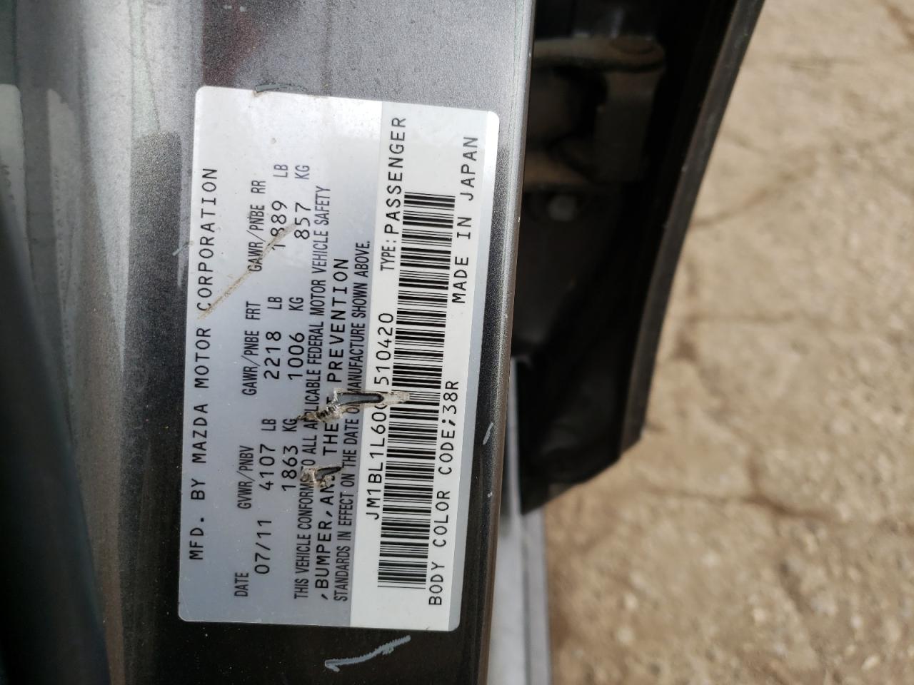 Photo 10 from auction – 2012 MAZDA 3 S with VIN JM1BL1L60C1510420