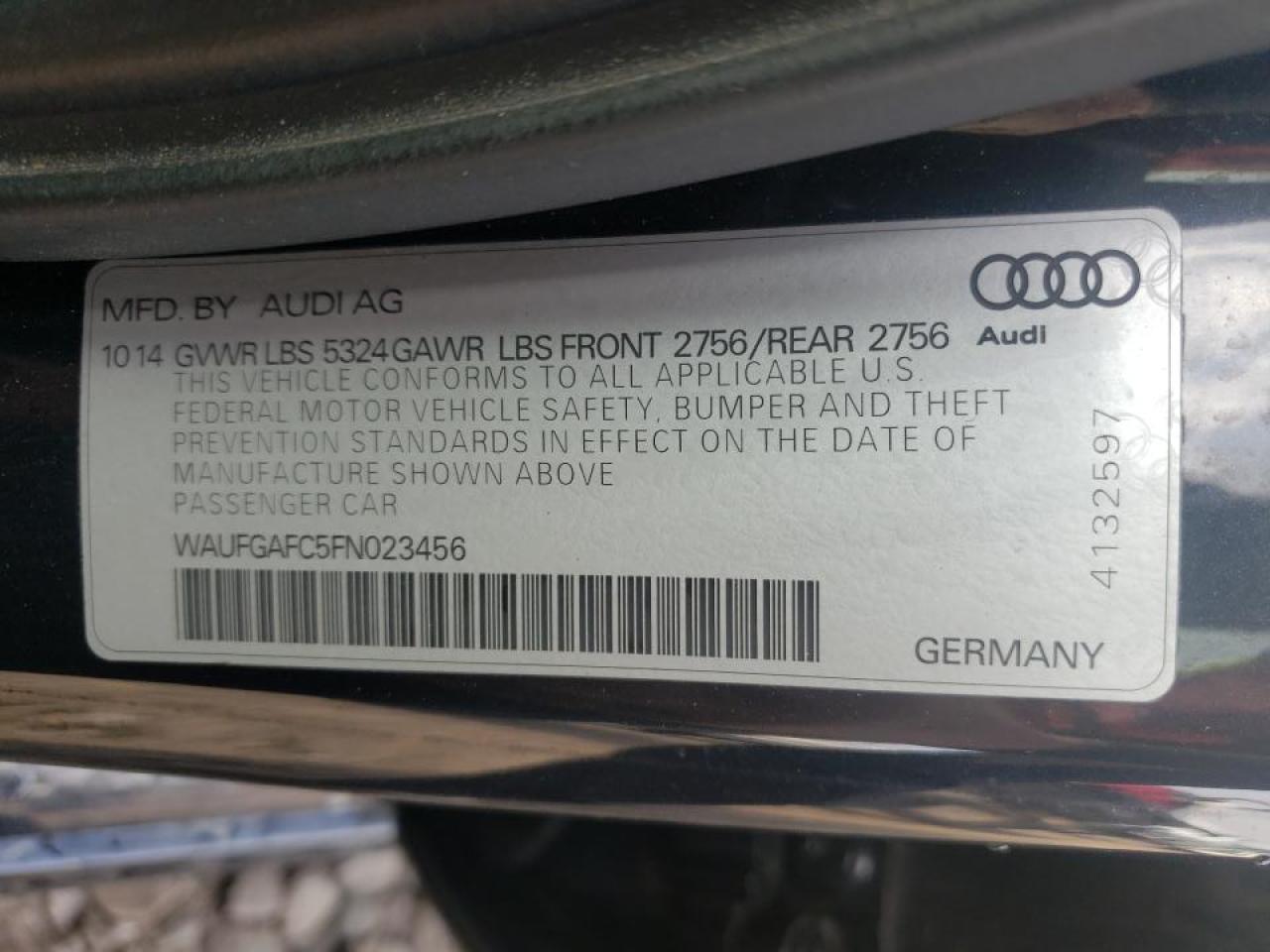Photo 10 from auction – 2015 AUDI A6 PREMIUM with VIN WAUFGAFC5FN023456