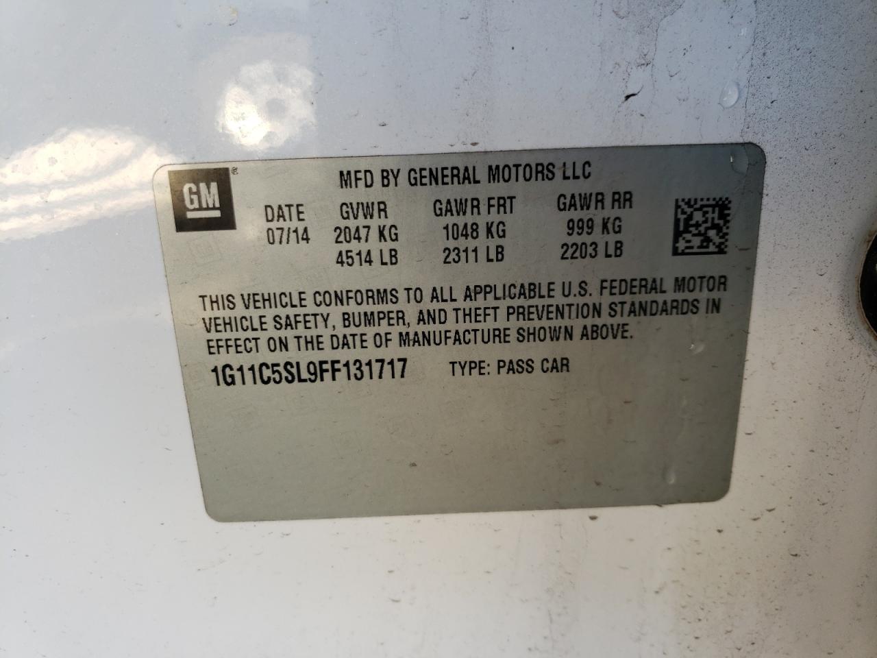 Photo 10 from auction – 2015 CHEVROLET MALIBU 1LT with VIN 1G11C5SL9FF131717