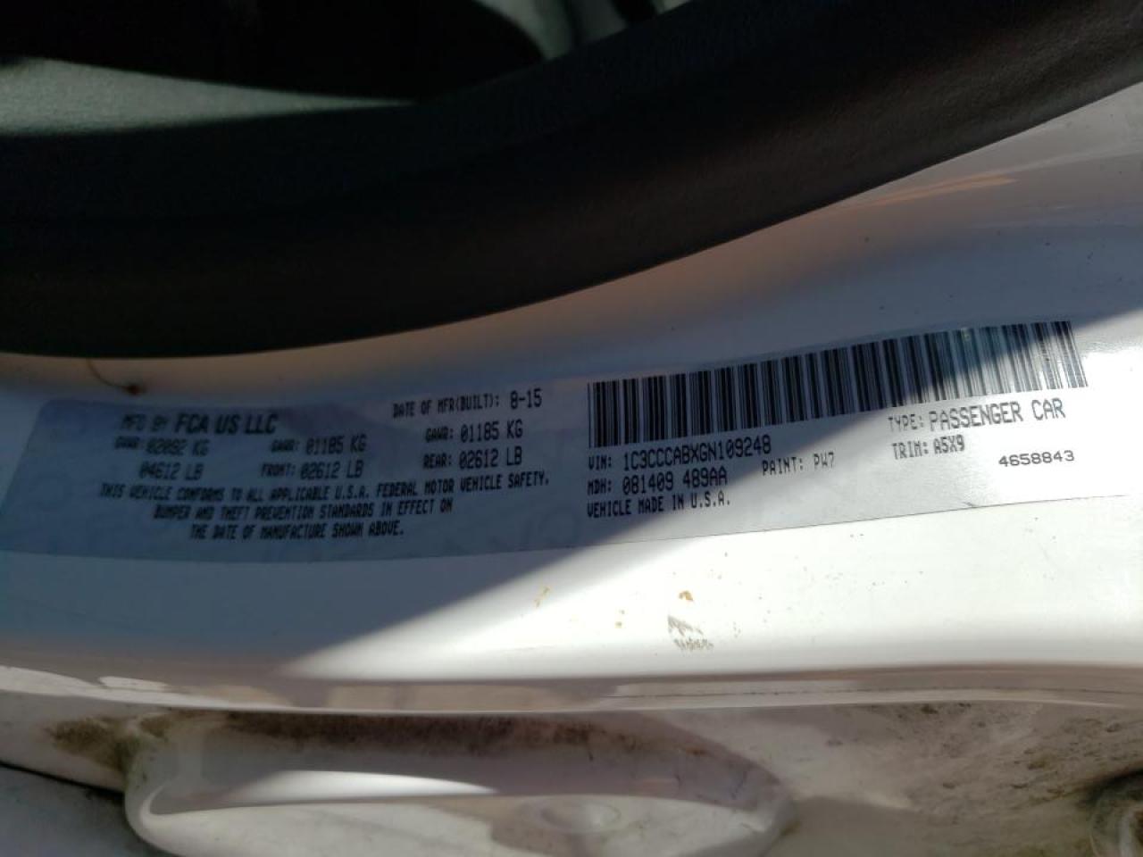 Photo 10 from auction – 2016 CHRYSLER 200 LIMITE with VIN 1C3CCCABXGN109248
