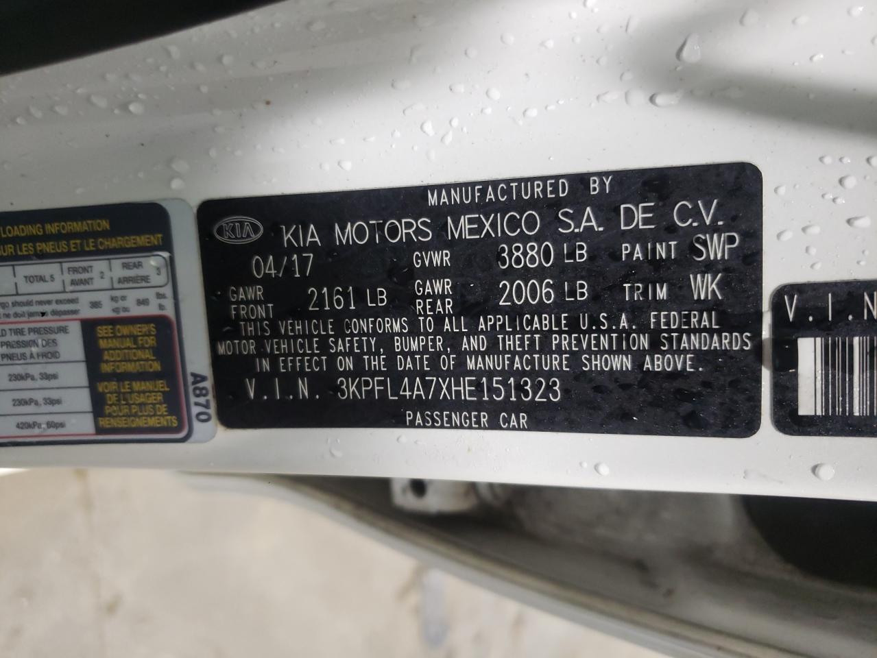 Photo 10 from auction – 2017 KIA FORTE with VIN 3KPFL4A7XHE151323