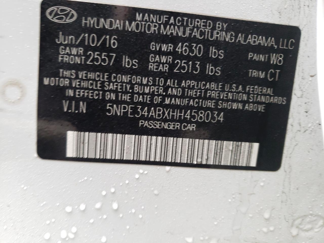 Photo 10 from auction – 2017 HYUNDAI SONATA SPO with VIN 5NPE34ABXHH458034
