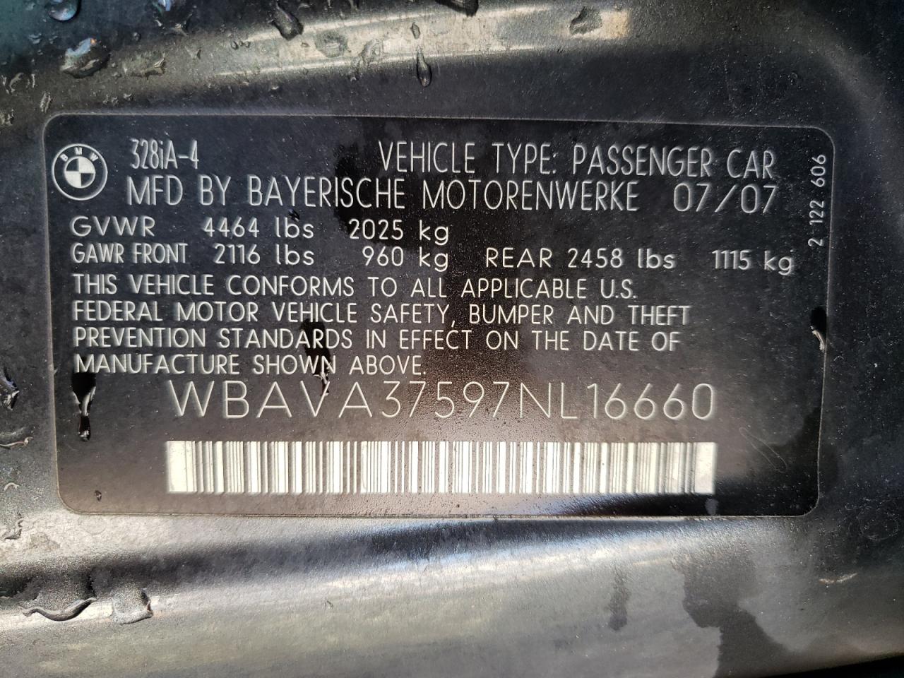 Фото 10 с аукциона – 2007 BMW 328 I с VIN WBAVA37597NL16660