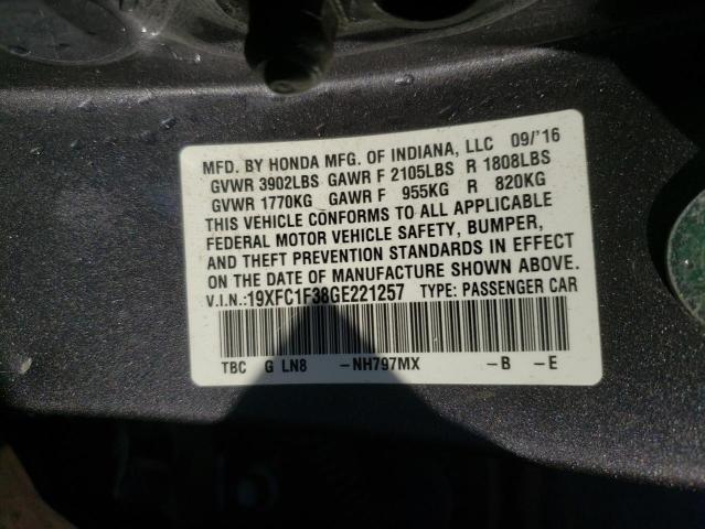 Photo 10 from auction – 2016 HONDA CIVIC EX with VIN 19XFC1F38GE221257