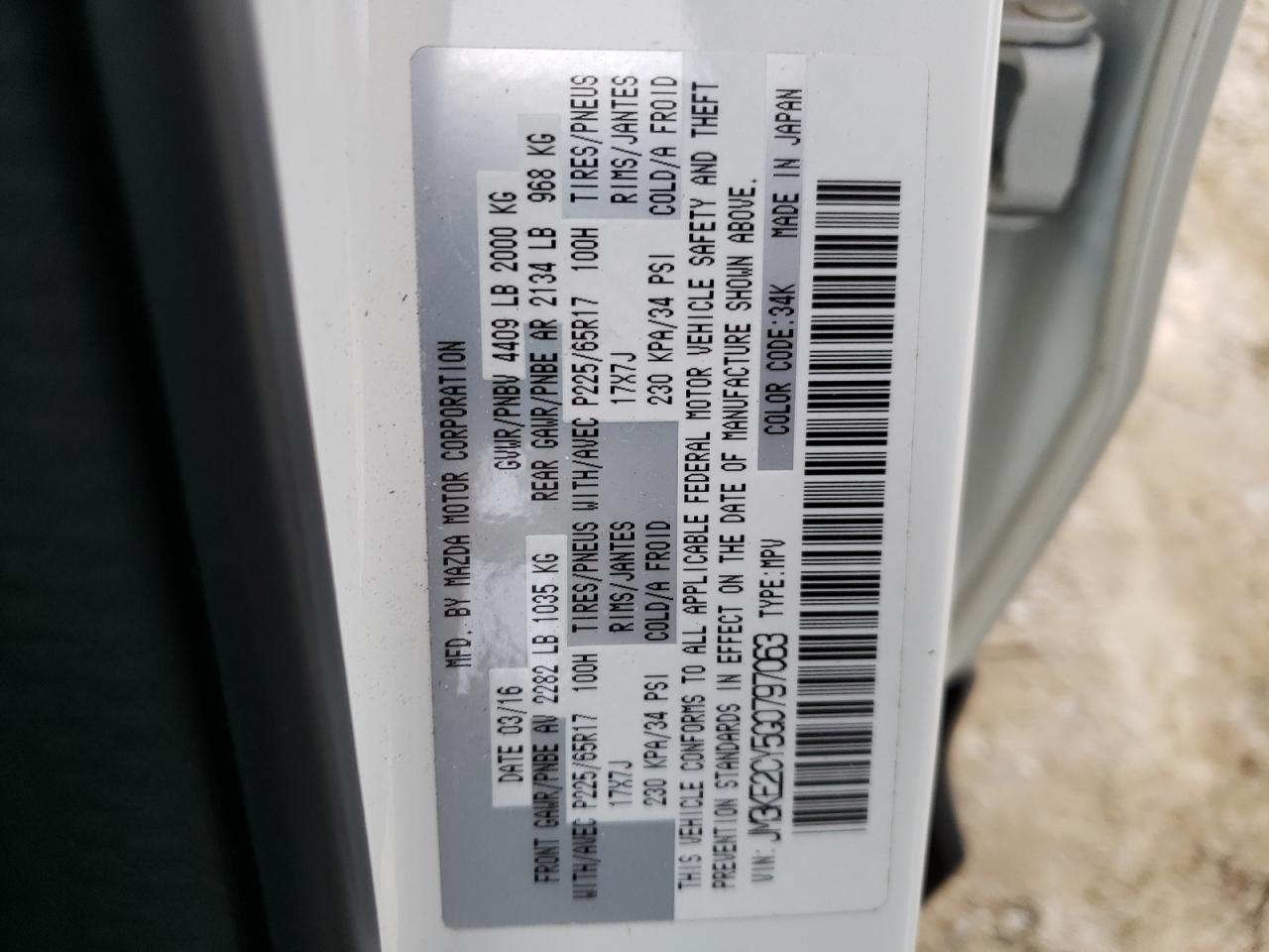Photo 10 from auction – 2016 MAZDA CX-5 TOURI with VIN JM3KE2CY5G0797063